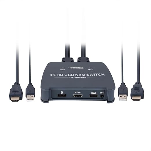 HDMI KVM Switch 1 Monitor 2 Computers,4K@60Hz KVM Switcher with 2 HDMI Cable and USB Ports for 2 Computers Share Keyboard Mouse Printer, Include Desktop Controller