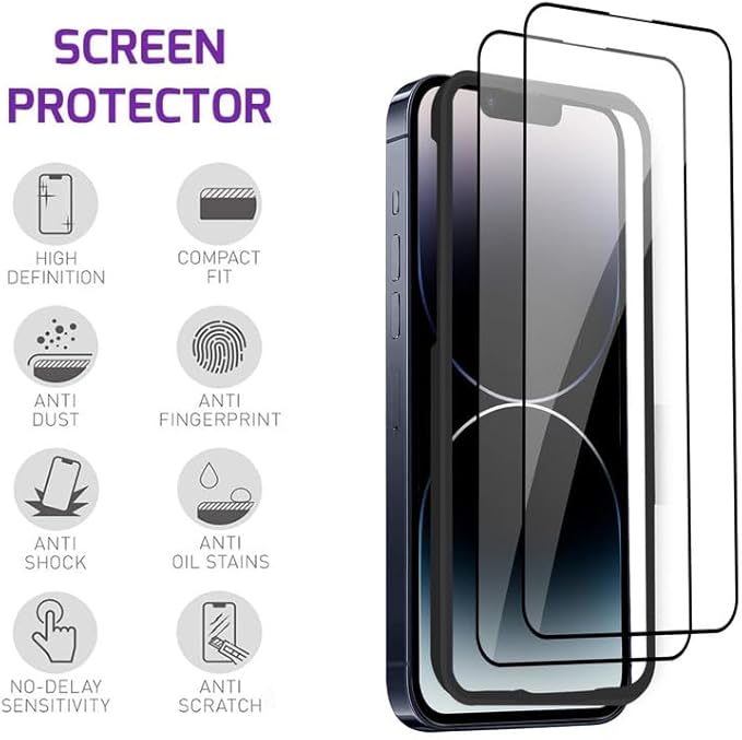 iPhone 14/13/13 Pro Screen Protector Tempered Glass and Installation Tool Compatible with Apple 2022 (2 Pack)