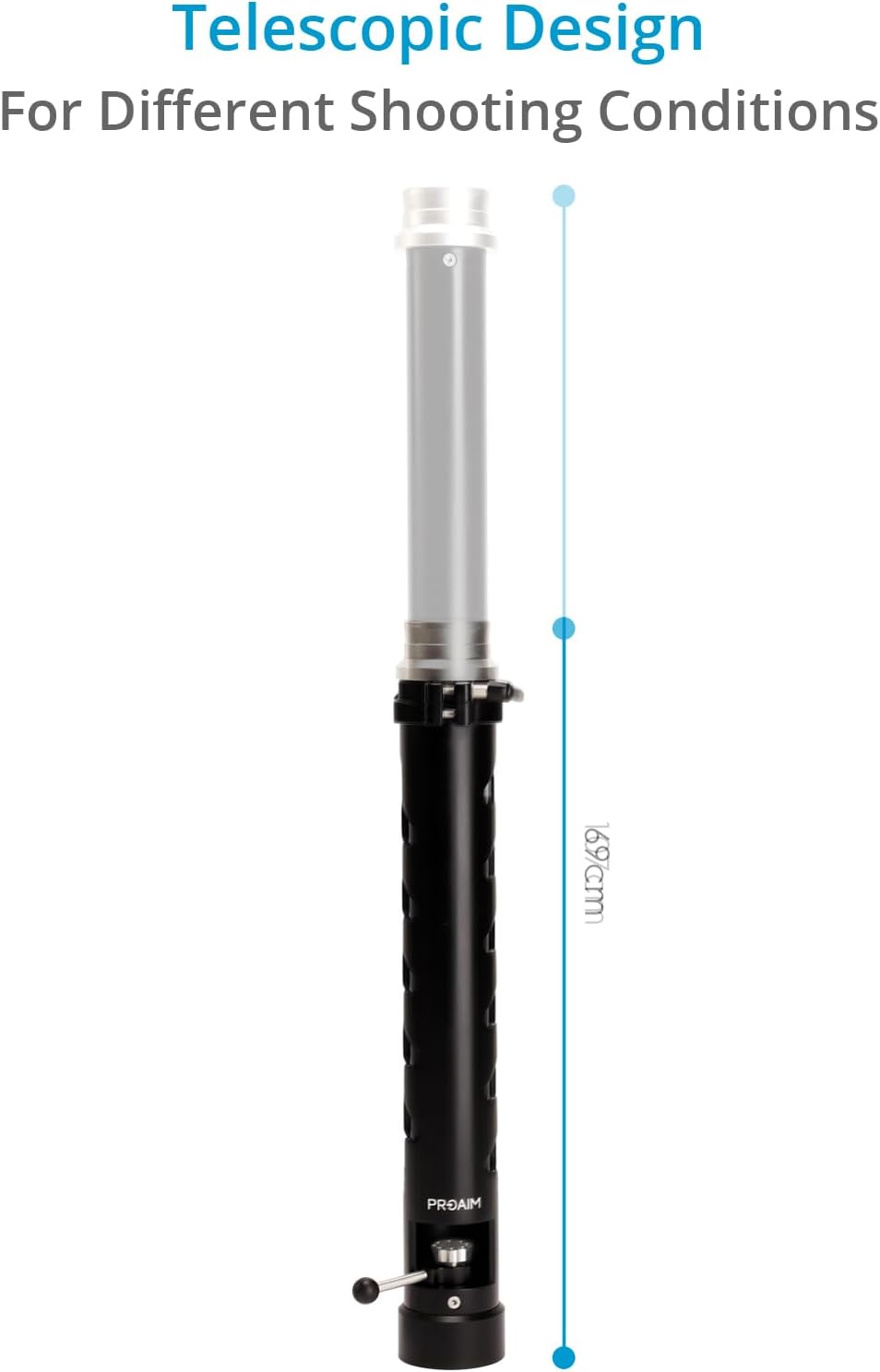 PROAIM Telescopic 27"- 42" Bazooka with Euro/Elemac Mount & Quick Lock Lever. for Camera Dolly/Slider/Jib/Crane Setup. Payload up to 200kg / 441lb. (BZ-286-00)