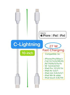 10-Pack Multi Short USB Cables & TypeC-C Cables for Charging Stations Compatible/w iPhone16/15, iPhone5-14/ iPads/iPad mini/iPad Pros/Samsung Moblies & Tablets/Pixel & Nexus/HTC/Sony(White)