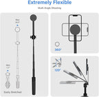PHOPIK 35" Magnetic Selfie Stick Phone Tripod, Extendable Phone Tripod with Cold Shoe and Remote,Compatible with iPhone/Android/Sport Camera Perfect for Video Recording/Selfies/Insta360 x5（Black）