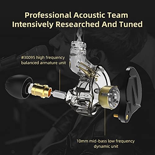 KZ ZSN Pro X IEM Earphone in Ear Monitors, 1BA+1DD Dual Driver Noise Cancelling Wired Gaming Earbuds, Deep Bass Stereo Sound Headphones with 3.5 Plug 2PIN Detachable Tangle-Free Cable (Gold, with Mic)