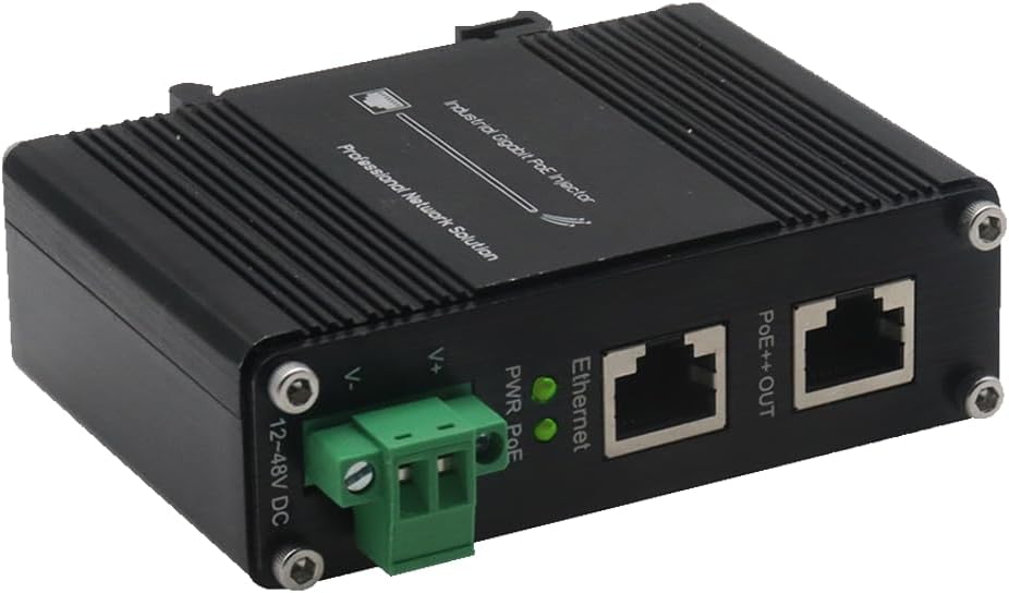 Industrial PoE++ Gigabit Injector 12-48VDC Input - Din Rail/Wall Mount,IEEE 802.3 at,Outdoor Rated Networking Power Supply 95W Ethernet Over Power for Industrial Devices and Camera