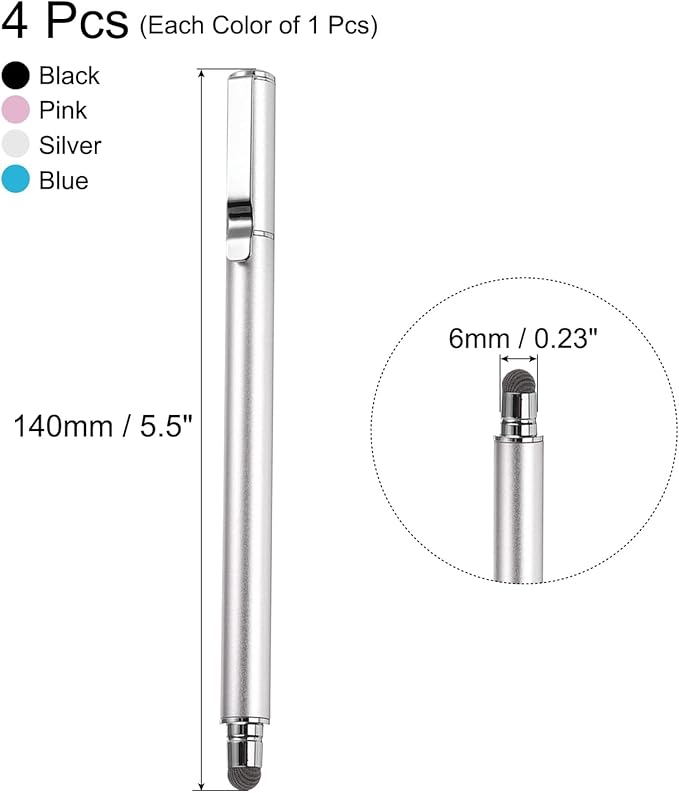 MECCANIXITY 4pcs Stylus Pens for Touch Screens Universal Capacitive Stylus Pencil Sensitivity for Phone Tablet Touch Screen Device,Black Pink Silver Blue