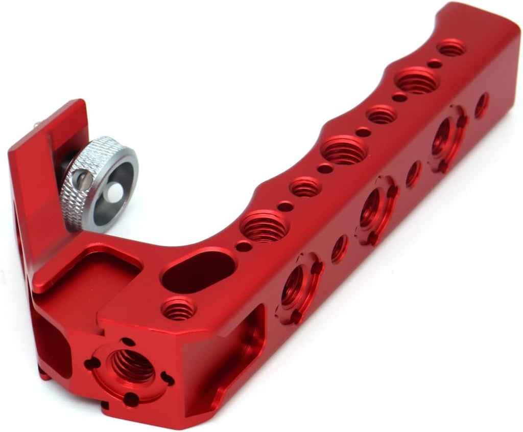Universal Top Handle with 3/8" Screw Locating Pins for DSLR Camera Cage, with 3 Cold Shoe Adapters to Mount DSLR Camera with Microphone/LED Light/Monitor (Red with 3/8" Screw)