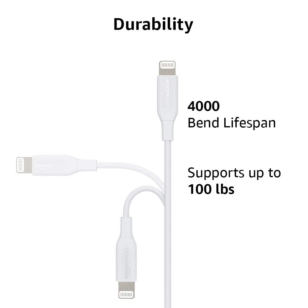 Amazon Basics USB - C to Lightning ABS Charger Cable, MFi Certified Charger for Apple iPhone 14 13 12 11 X Xs Pro, Pro Max, Plus, iPad, 6 foot, White