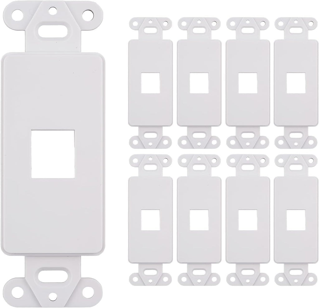 10 Pack Keystone Wall Plate 1 Port, White Decorator Insert Cover for Ethernet, HDMI, Coax, Cat6 Cat5, RJ45, Home & Office Installations