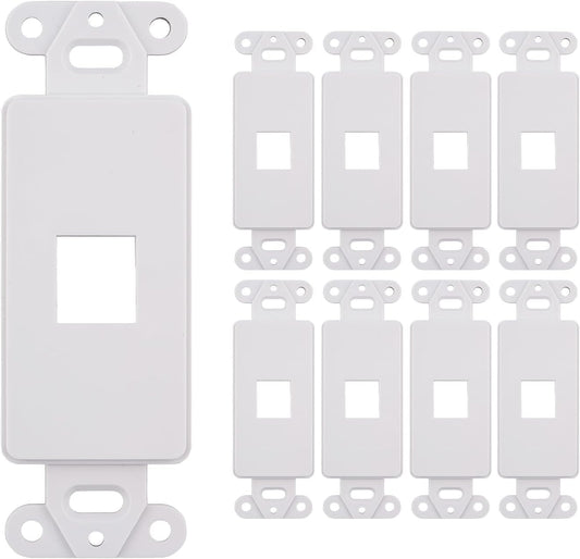 10 Pack Keystone Wall Plate 1 Port, White Decorator Insert Cover for Ethernet, HDMI, Coax, Cat6 Cat5, RJ45, Home & Office Installations