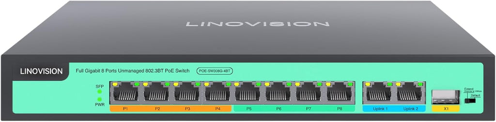LINOVISION 8 Ports Full Gigabit PoE++ Switch, Built-in 120W Power with 4 BT 90W Ports & 4 at 30W Ports, Sufficient for All IEEE 802.3 af/at/bt Devices Including PTZ Cameras, AP, PoE Light...