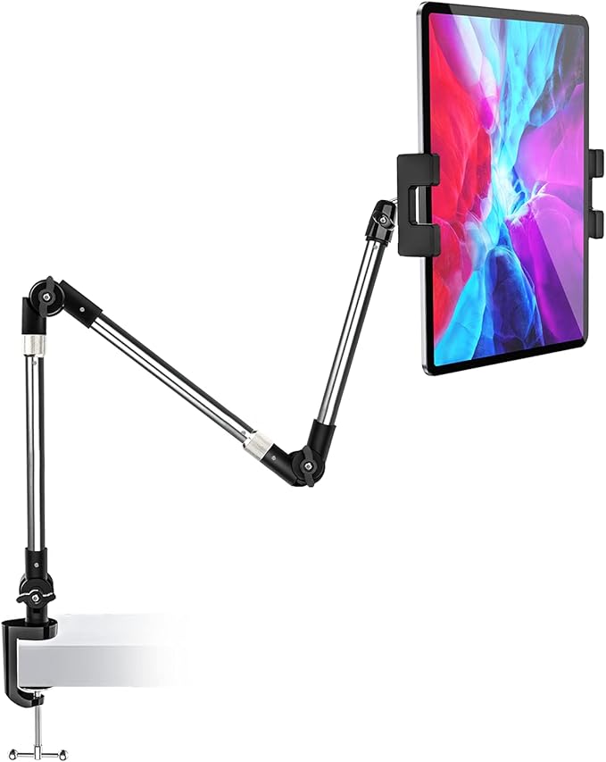 woleyi Adjustable Tablet Mount Holder, 35" Desk/Bed Clamp Phone iPad Stand with Foldable 360° Swivel Arm for iPad Pro 12.9 Air Mini, iPhone, Galaxy Tabs, Nintendo Switch, 4-13" Cell Phones and Tablets