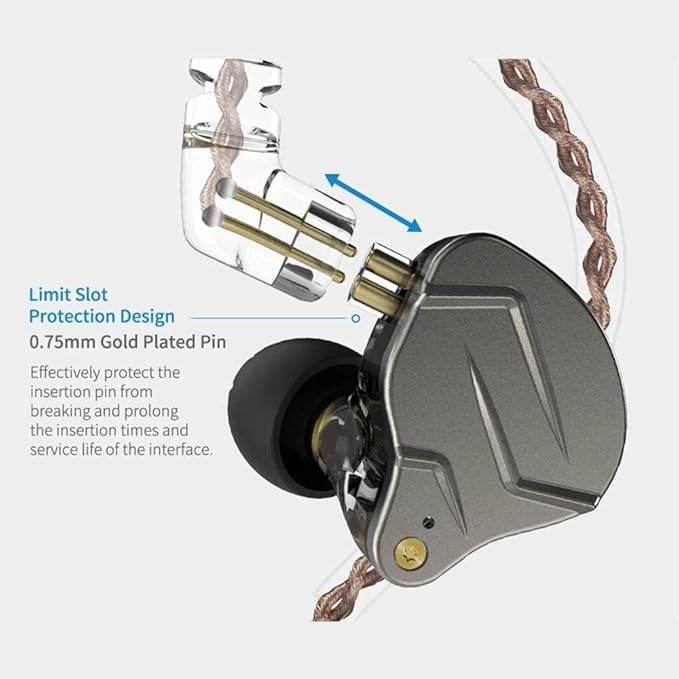 KZ ZSN Pro 1BA+1DD Wired Earphone HiFi Stereo Headphones in Ear Built in Mic Headset Premium Sound with 3.5mm Audio Plug & Detachable Cable for Musicians Singers Drummers(Grey with Mic)