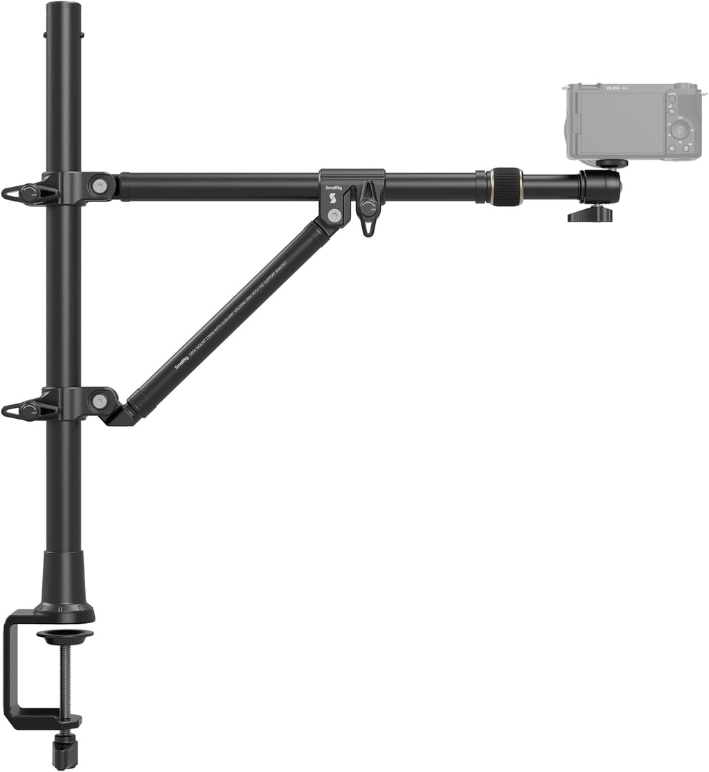 SMALLRIG Triangle Camera Desk Mount, Max. Load 3kg/ 6.6lbs, Overhead Mount with Auxiliary Support Rod, with Phone Holder and Small Ball Head for Camera/Phone/Light/Webcam