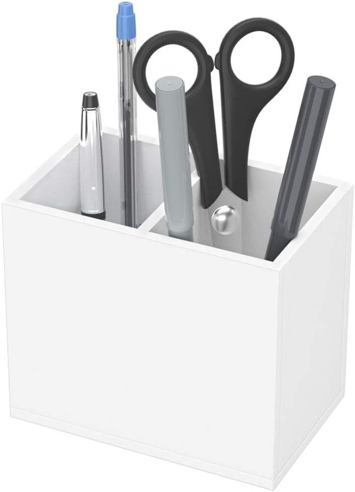 NIUBEE Acrylic Pen Holder 2 Compartments, White Pencil Organizer Cup for Countertop Desk Accessory Storage