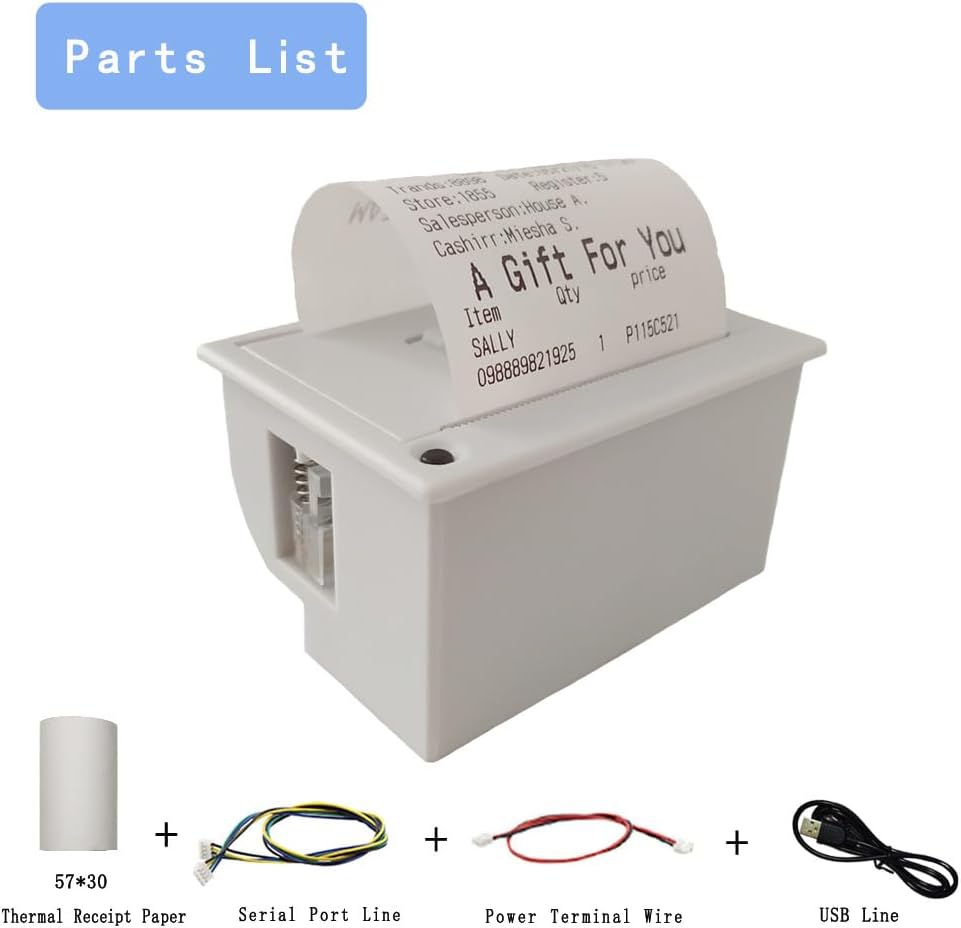 PRIMUZ Micro Thermal Printer Ticket Serial Port Printer Module Can Be Docked with Arduino/ESP32, Supporting Secondary Development TTL/RS232 White