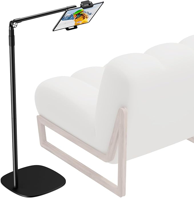 elitehood iPad Stand Floor, Height Adjustable Tablet Floor Stand with Heavy Base, 360° Rotatable Kinlde Holder for Reading in Bed, Fit 4.7''-13'' iPad mini Air Pro, Galaxy Tab, Kindle and Cell Phone