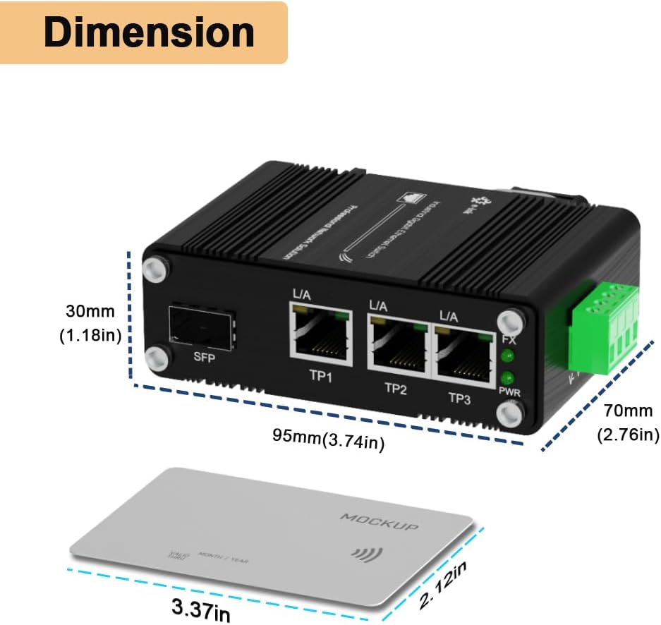 Mini Throncom 4 Ports Gigabit Industrial Fiber Ethernet Solar Switch Hardened 10/100/1000Mbps with 100/1000M Adaptive SFP Slot Din Rail/Wall Mount Solar Power/VoIP/RV Truck 12-48VDC LNK-IMC103G-SFP