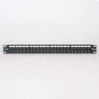 ICC CAT5e Feed-Through Patch Panel, 24 Port, 1U Rackmount, RJ45 Ethernet Patch Panel, No Punch Down, PoE++ and TAA Compliant, Black