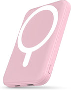 podoru for Magsafe Battery Pack, 5000mAh Magnetic Power Bank with Type-C Cable 20W PD Fast Charging Lighting Input Wireless Portable Charger for iPhone 16/15/14/13/12/ All Series-Pink
