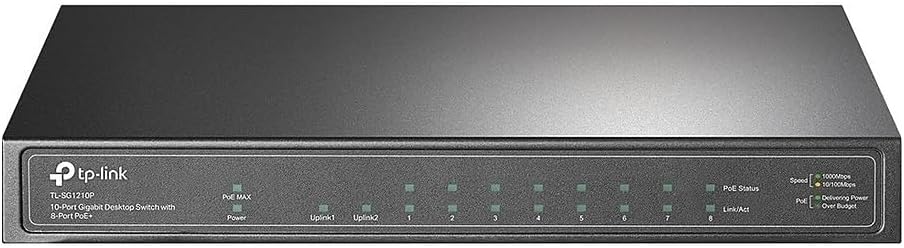 TP-Link 8 Port Gigabit PoE Switch | 8 PoE+ Ports @63W, w/ 1 Uplink Gigabit Port + 1 SFP Slot | Desktop/Wall-Mount | Plug & Play | Limited Lifetime Protection | Traffic Optimization (TL-SG1210P)