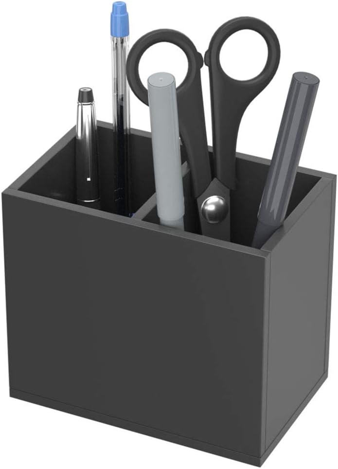 NIUBEE Acrylic Pen Holder 2 Compartments, Black Pencil Organizer Cup for Countertop Desk Accessory Storage