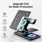 2025 Traveling Portable Wireless 3-in-1 Charger for iPhone 16/15/14/13/12/11, Apple Watch 10/9/8/7/6/5/4/3/2/SE/Ultra/Ultra 2, AirPods 2/3/4/Pro – Compact & Stylish Black Dock.