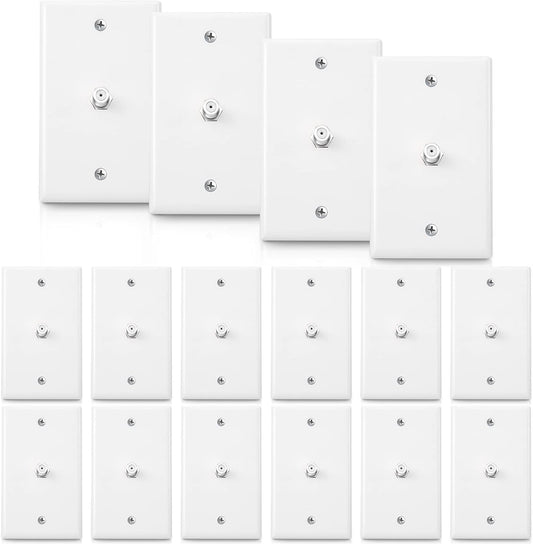1-Port TV Cable Wall Plate F Connector Wall Plate Coax Wall Plate Video Wall Jack Single Gang Wall Plates (White, 16 Pcs)