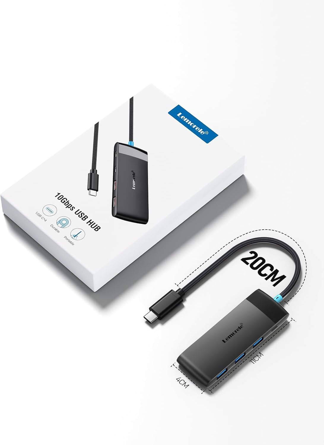 10Gbps USB C Hub, 4 Ports USB 3.2 Splitter for Laptop, USB C to USB Multiport Adapter w/Charging Port, for MacBook Pro/Air, iMac, Surface Pro, Dell, HP, iPad, Samsung, Etc., 0.65ft Cable