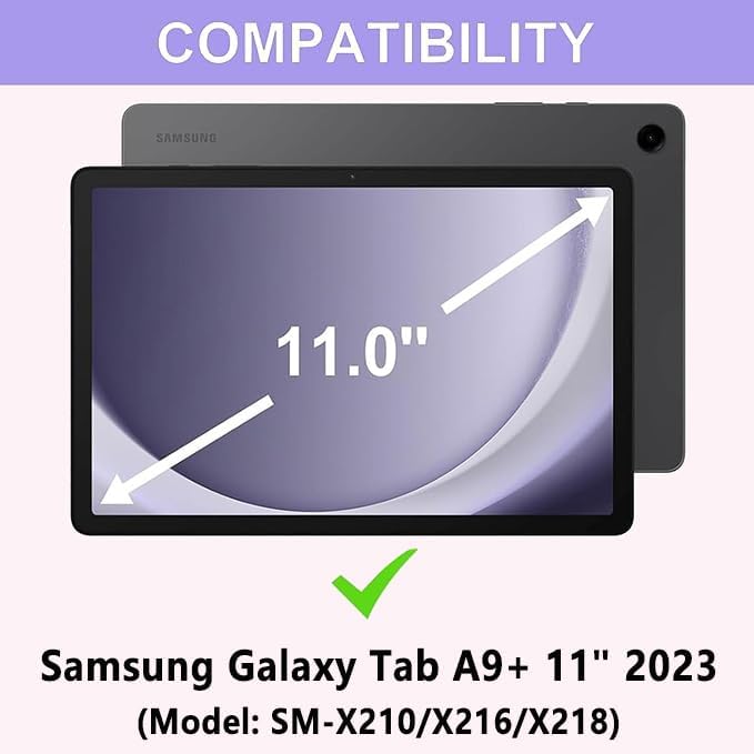 Keyboard Case for Samsung Galaxy Tab A9 Plus 5G 11 inch 2023 (SM-X210/X216/X218), 7 Color Backlit Detachable Keyboard Bluetooth, Smart Folio Cover with S Pen Holder for Galaxy Tab A9+ 11"(Purple)