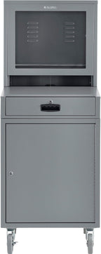 Global Industrial Mobile Security LCD Computer Cabinet Enclosure for 24" Diagonal Monitors, Steel Construction, Gray Powder Coat Finish, 24-1/2"W x 22-1/2"D x 62-3/4"H