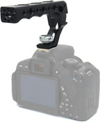 Universal Top Handle with 3/8" Screw Locating Pins for DSLR Camera Cage, with 3 Cold Shoe Adapters to Mount DSLR Camera with Microphone/LED Light/Monitor (Black with 3/8" Screw)