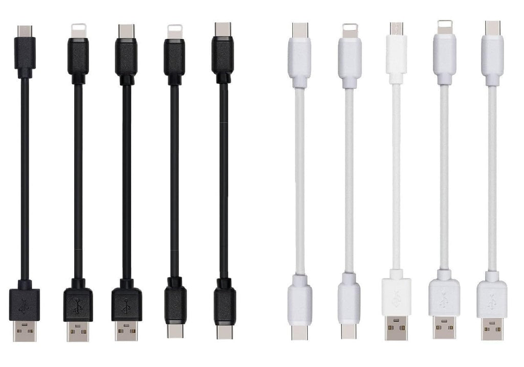 10-Pack Multi Short USB Cables & TypeC-C Cables for Charging Stations Compatible/w iPhone16 &15, iPhone5-14/ iPads/iPad mini/iPad Pros/Samsung Moblies & Tablets/Pixel & Nexus/HTC/Sony(Black)