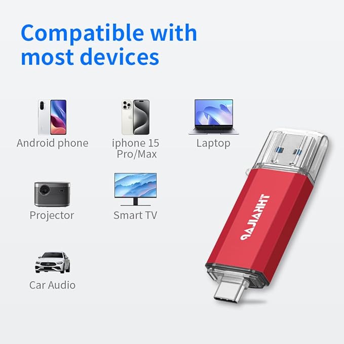 Thkailar USB C Flash Drive 128GB 2 Pack USB Flash Drive with Type C and Type A 3.1 Port USB C Thumb Drive Compatible with Android Phone PC Mac Pro-Transfer Data(Red)