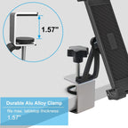 Under Cabinet Tablet Mount Holder, woleyi Kitchen iPad Mount Holder, Desk Aluminum Clamp Stand Compatible with iPad Pro 12.9 Air Mini, Galaxy Tabs, Surface Pro/Go, 5.5"-13" iPhone, Tablets and Devices