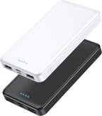 [2 Pack] Portable Charger Power Bank 10000mAh,Ultra Slim Compact External Battery Pack with USB C Input & Dual USB Outputs Backup Charger Compatible with iPhone 13,12, Samsung S20,Tablet -Black+White