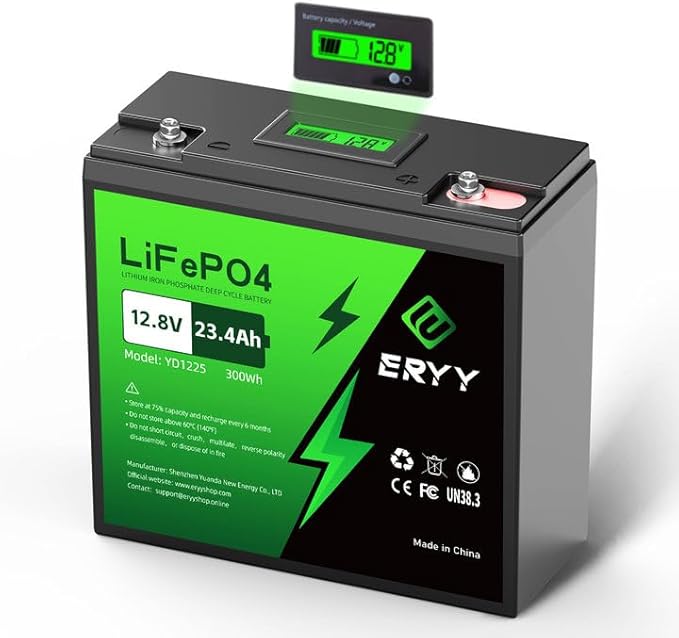 12V 23.4Ah(30A BMS) LiFePO4 Lithium Deep Cycle Battery With 30A BMS & Voltage Indicator, 12 Volt Battery Lithium Iron Phosphate for Fish Finder, Ham Radio, Solar, Scooters, Power Wheels, RV, Camp