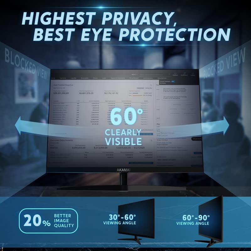 27 inch Computer Privacy Screen (16:10) - Black Security Shield - Desktop Monitor Protector - UV & Blue Light Filter by Akamai