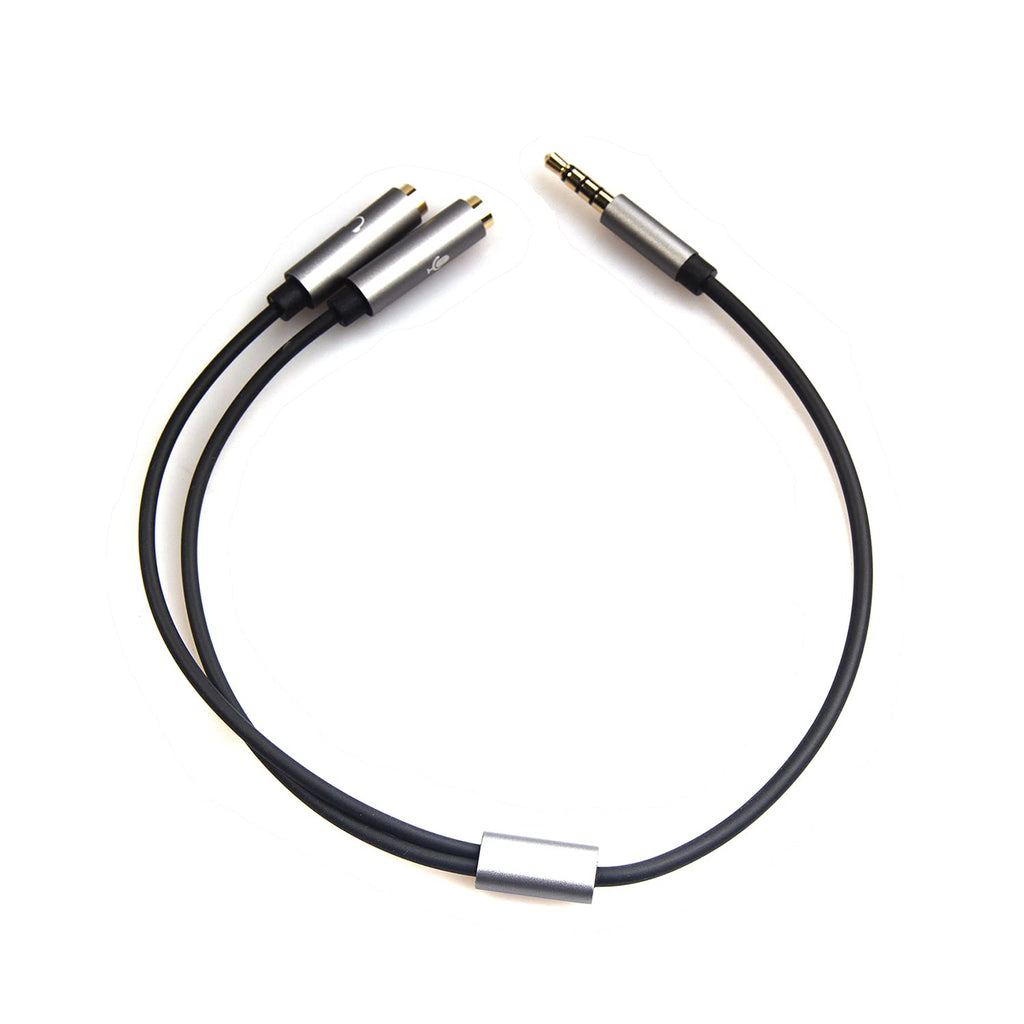 REXUS Grey 3.5mm Y Splitter Stereo Audio Cable 4-Pole Male to 2 Female for Headphone, Headset Splitter Adapter Extension Aux Cable, Compatible MobilePhone and New Version Laptop(M22F35G)