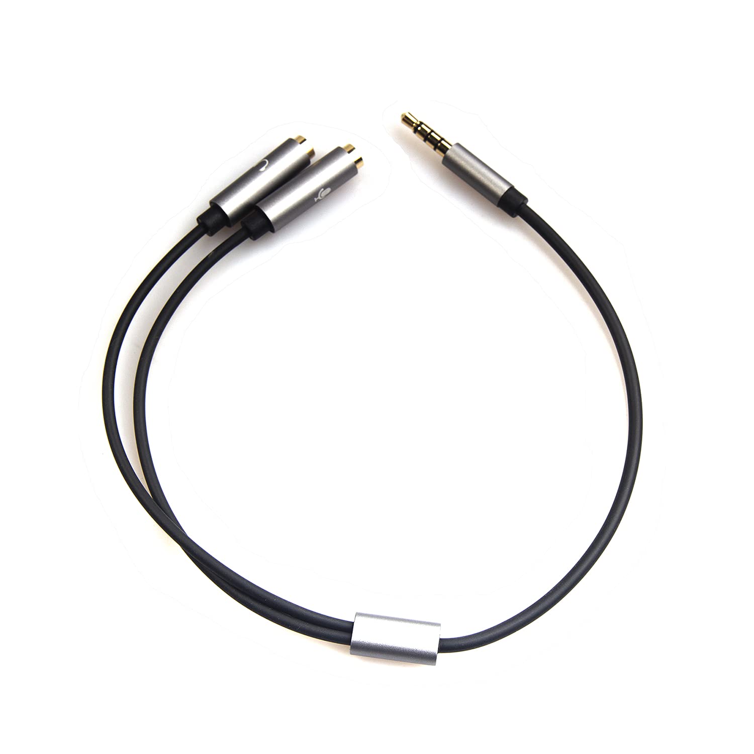 REXUS Grey 3.5mm Y Splitter Stereo Audio Cable 4-Pole Male to 2 Female for Headphone, Headset Splitter Adapter Extension Aux Cable, Compatible MobilePhone and New Version Laptop(M22F35G)