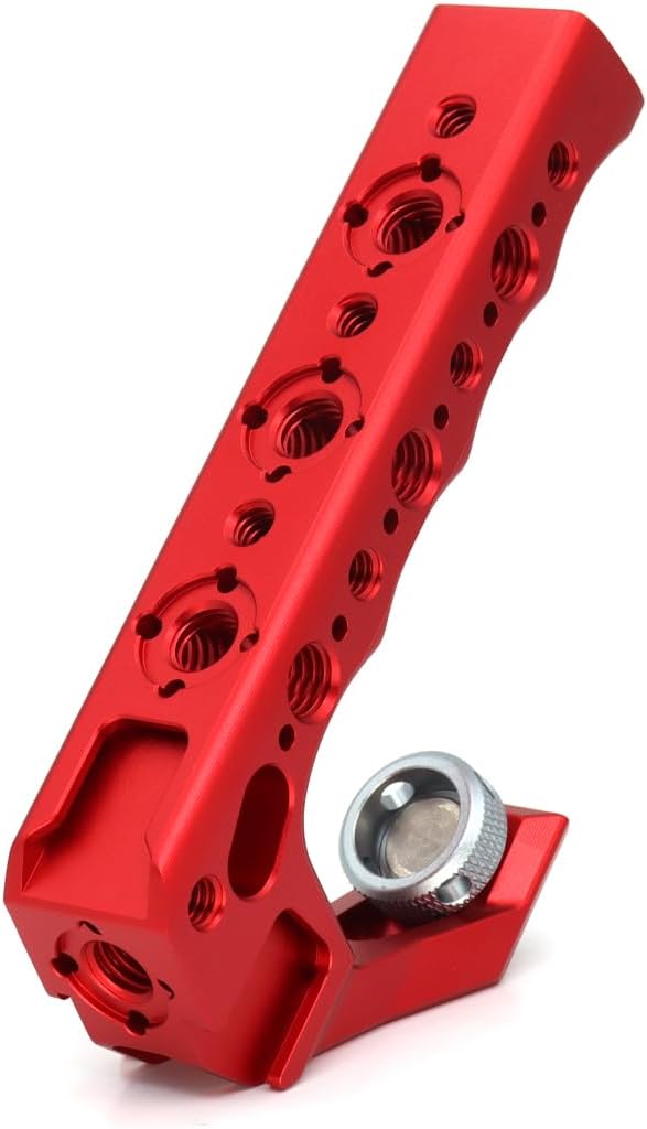 Universal Top Handle with 3/8" Screw Locating Pins for DSLR Camera Cage, with 3 Cold Shoe Adapters to Mount DSLR Camera with Microphone/LED Light/Monitor (Red with 3/8" Screw)
