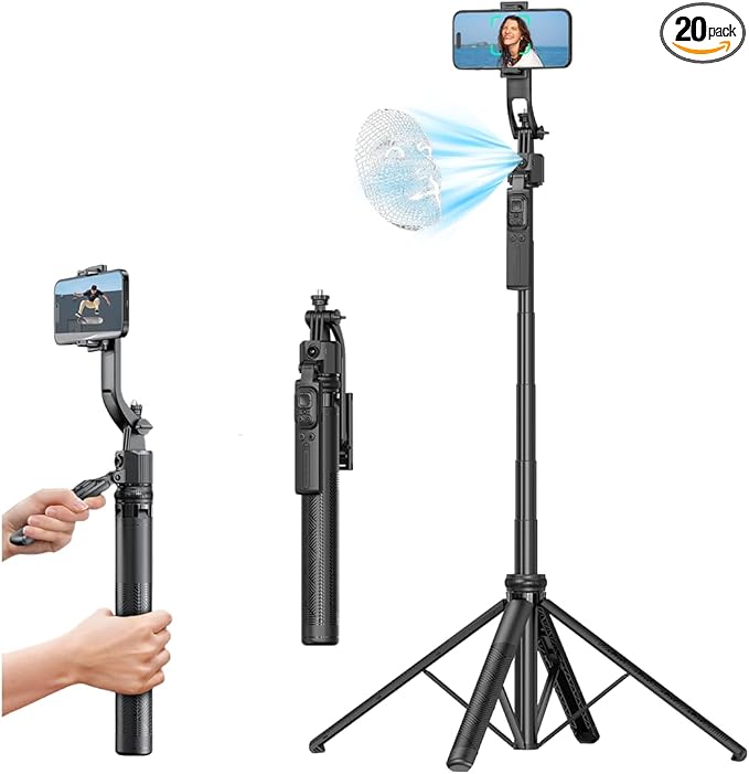 Auto Face Tracking Tripod 360° Rotation with Stand,Smart Gesture Control Travel Selfie Stick for Content Creator Tiktok YouTube Vlog Video Live Streaming