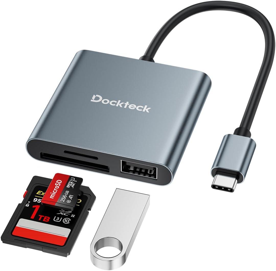 Dockteck SD Card Reader Adapter, 312MB/s SD4.0 Super Speed, USB3.1 SD/TF Card Reader, 3-Slot USBC to SD/Micro SD/USB A Memory Card Reader for UHS-Ⅱ-ⅠSD/Micro SD/SDHC/SDXC/MMC, with OTG for Plug&Play