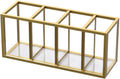 NIUBEE Acrylic Pen Holder 4 Compartments, Gold Copper Border Pencil Organizer Cup for Countertop Desk Accessory Storage