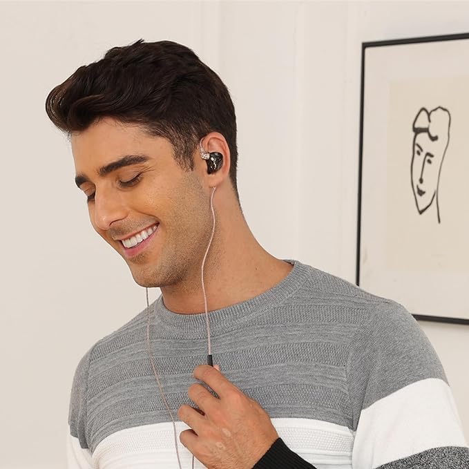 KZ DQS in Ear Monitor Headphones,Dynamic Driver Semi-Open HiFi Bass Earbuds Earphones with Detachable Cable Noise Isolating Earbuds 3.5MM Jack Plug for Smartphones/PC/Laptop/Tablet(Black,Without Mic)