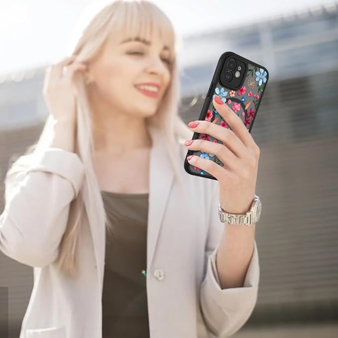 AIGOMARA Magnetic Case for iPhone 11 [Compatible with MagSafe] Cute Pink Blue Flower Floral Pattern Soft TPU Bumper Hard PC Back Anti-Fall Shockproof Protective Slim Cover for Women Girls