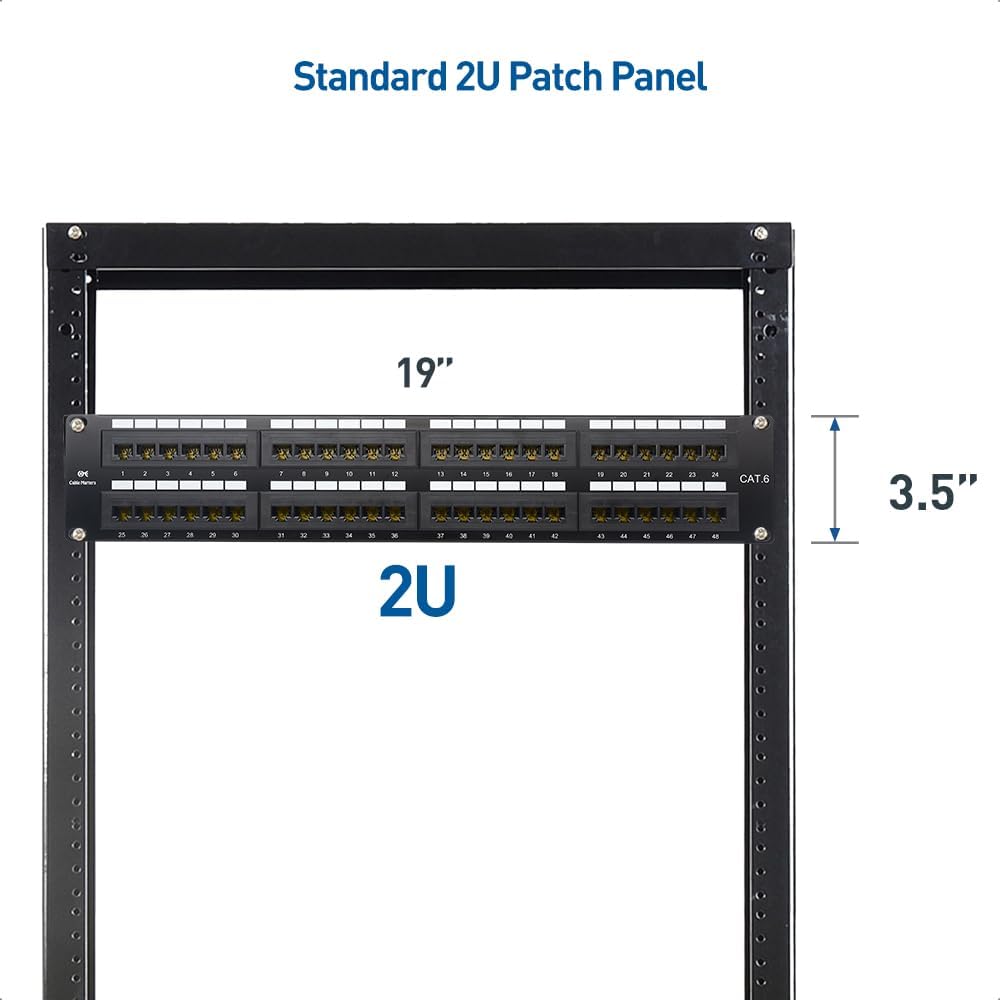 [UL Listed] Cable Matters 48 Port Patch Panel Rackmount or Wall Mount 19-Inch with Support Bar, 2U Cat6 Network Patch Panel for 10 Gigabit Ethernet, 110 or Krone Impact Tools Compatible