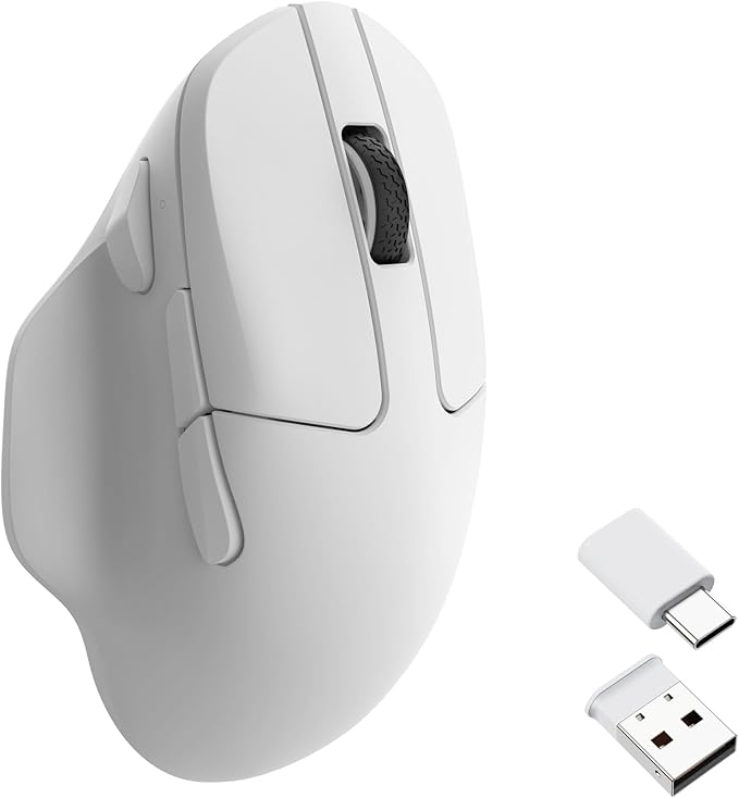Keychron M7 Wireless Computer Mouse, 26K DPI Optical Computer Mouse, 2.4 GHz/Bluetooth/Wired with Macro Button 63g Lightweight Ergonomic, Up to 70 Hours Worktime for Laptop macOS/Windows - White