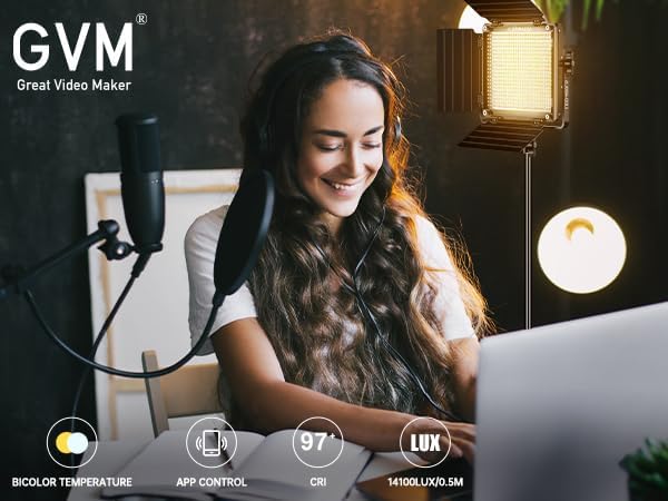 GVM 480 LED Video Light with Tripod, Dimmable 2300K-6800K LED Video Lighting with APP Control, SLED Photography Continuous Light for Studio Light for Studio YouTube Video Studio Set, Video Lamp