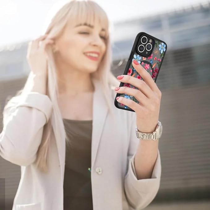 AIGOMARA Magnetic Case for iPhone 11 Pro Max [Compatible with MagSafe] Cute Pink Blue Flower Floral Pattern Soft TPU Bumper Hard PC Back Anti-Fall Shockproof Protective Slim Cover for Women Girls