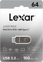 Lexar E32C 64GB Type-C USB Flash Drive, USB-A&USB-C 3.2 Gen 1 Dual Drive OTG 100MB/s Read, Thumb Drive Swivel Design Jump Drive for USB 3.0/2.0, Memory Stick for Android Smartphone, Laptop, PC