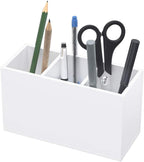 NIUBEE Acrylic Pen Holder 3 Compartments, White Pencil Organizer Cup for Countertop Desk Accessory Storage
